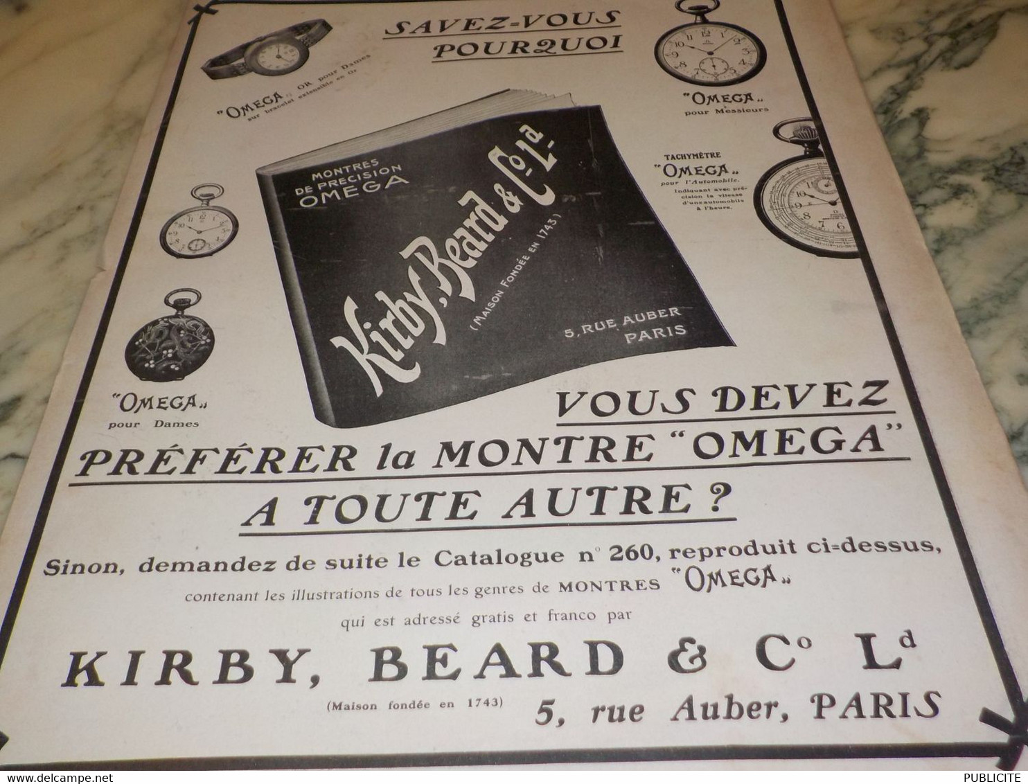 ANCIENNE PUBLICITE KIRBY ET MONTRE OMEGA 1909 - Autres & Non Classés