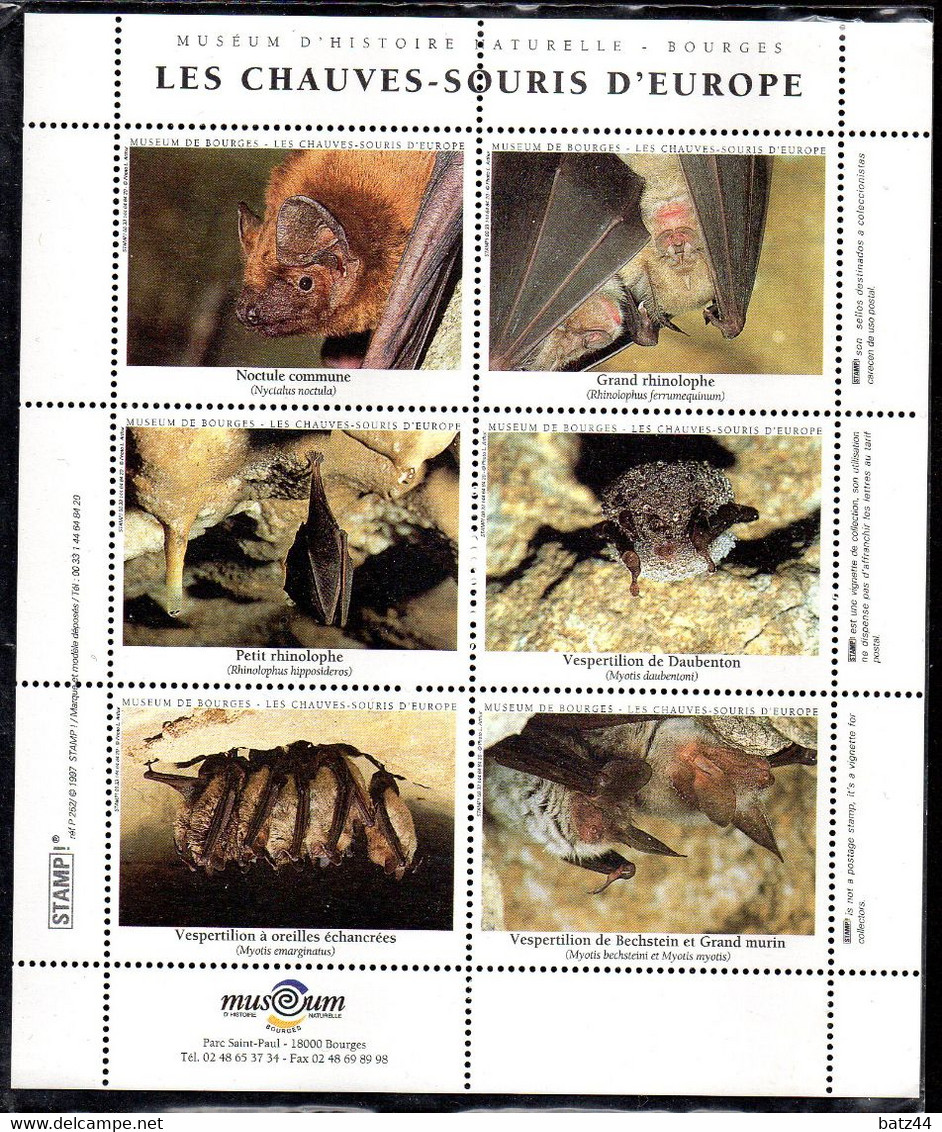 Feuillet De 6 Vignettes Chauves-souris De 1997 Museum De Bourges - Vleermuizen