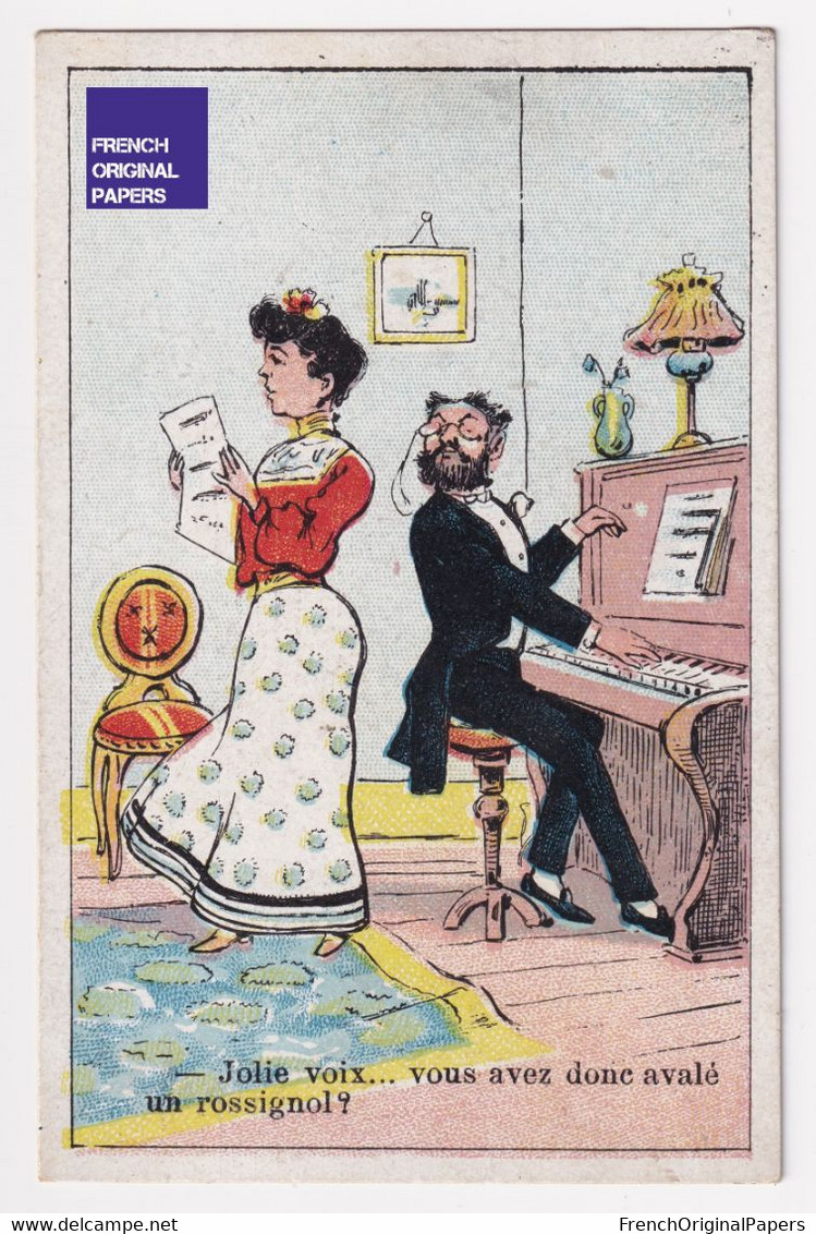 Jolie Chromo Bériot Lille 1900/10 Humour Thèmes Musique Piano Chant Voix Rossignol Soprano Chorale Chanson Vocale A64-5 - Tee & Kaffee