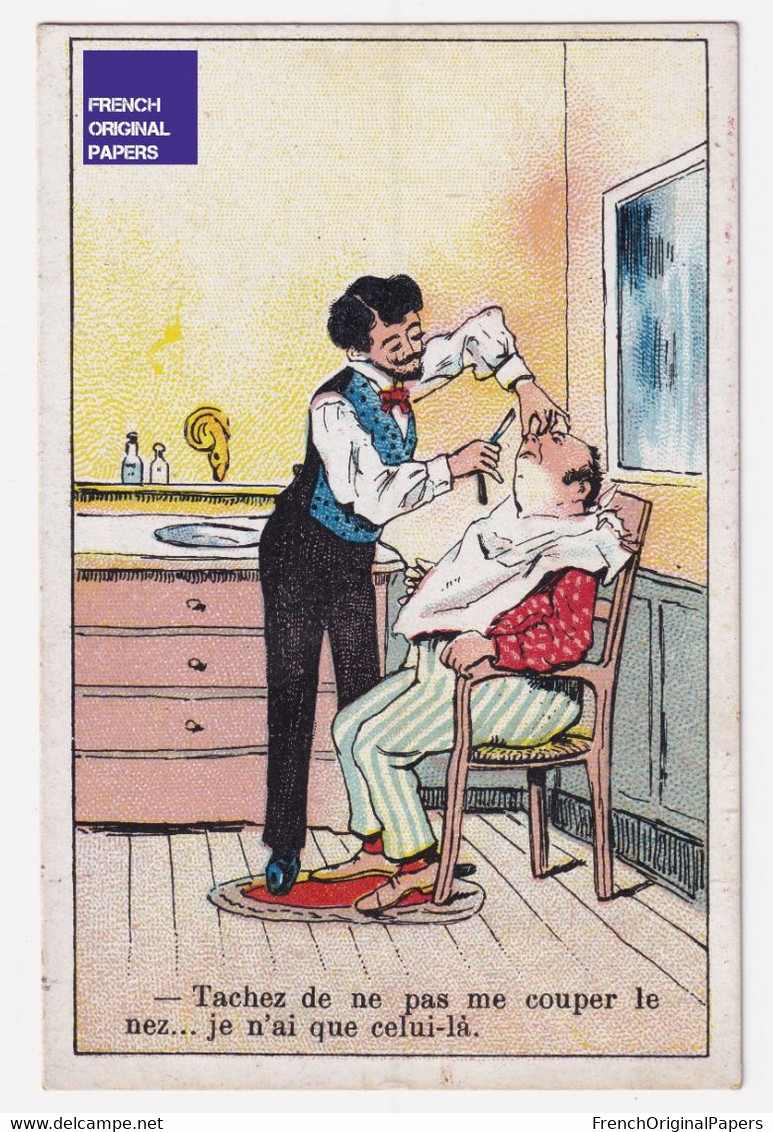 Jolie Chromo Bériot Lille 1900/10 Humour Thèmes Barbier Barbe Rasoir Nez Barber A64-6 - Té & Café