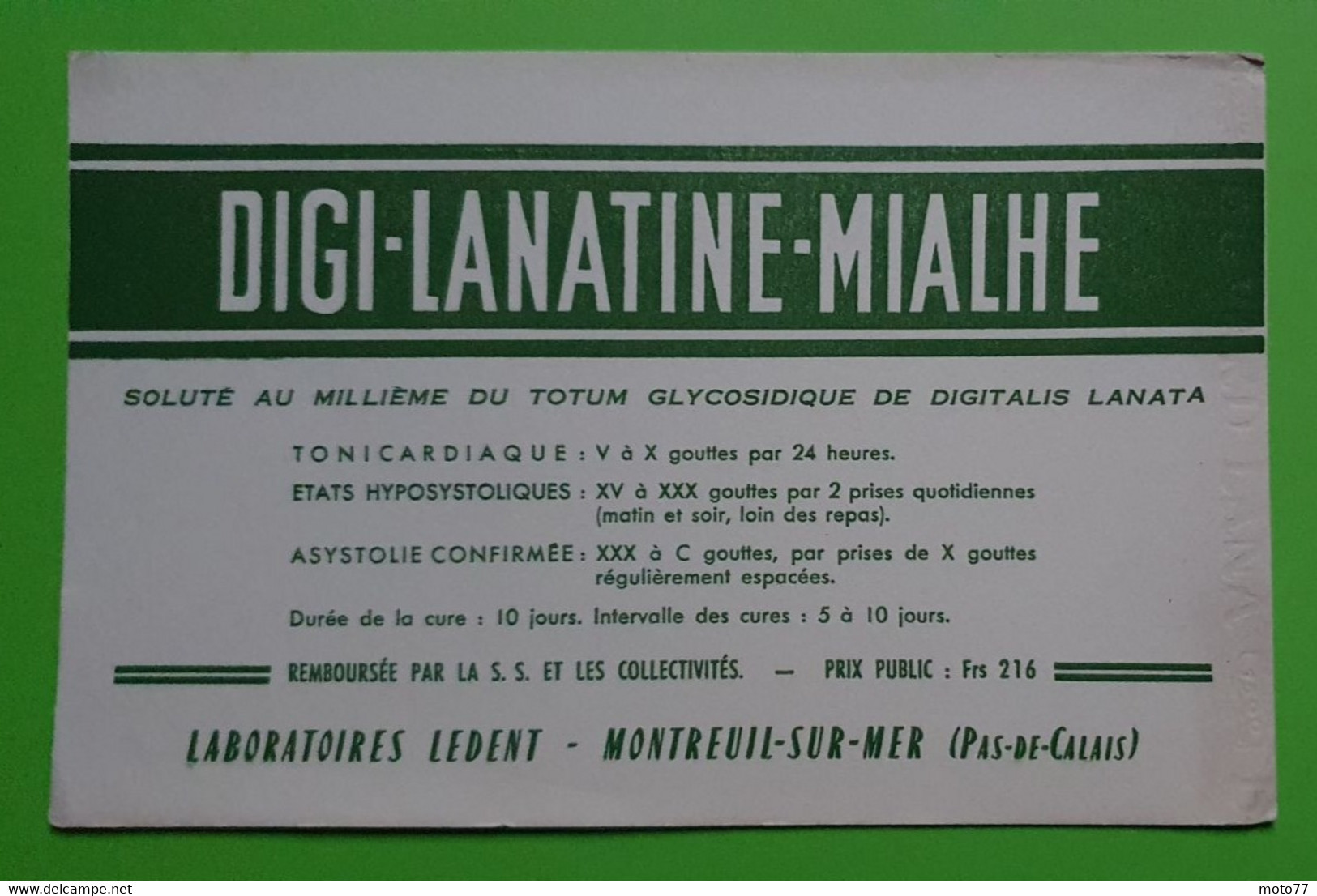 Buvard 999 - Laboratoire Ledent - DIGI-LANATINE-MIALHE - Etat D'usage : Voir Photos- 21x13.5 Cm Environ - Vers 1950 - Produits Pharmaceutiques