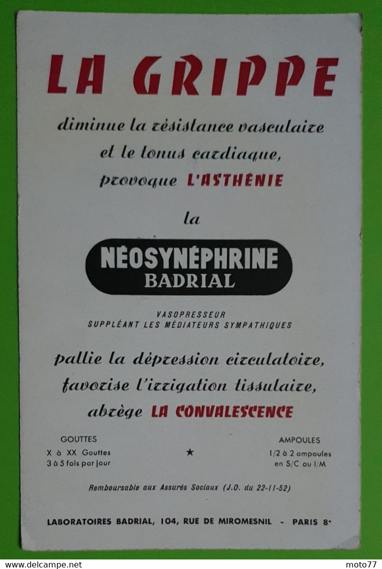 Buvard 1002- Laboratoire Badrial - NEOSYNEPHRINE - Etat D'usage : Voir Photos- 13.5x21 Cm Environ - Vers 1950 - Produits Pharmaceutiques