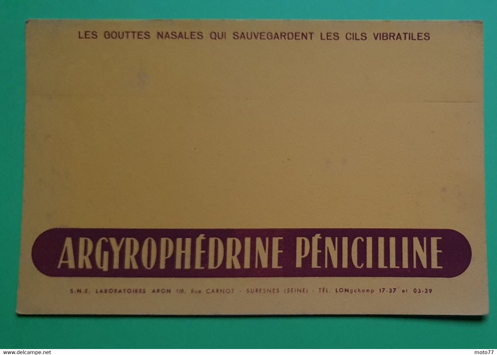 Buvard 1006 - Laboratoire Aron - ARGYROPHEDRINE PENICILLINE - Etat D'usage : Voir Photos- 21x13.5 Cm Environ - Vers 1950 - Produits Pharmaceutiques