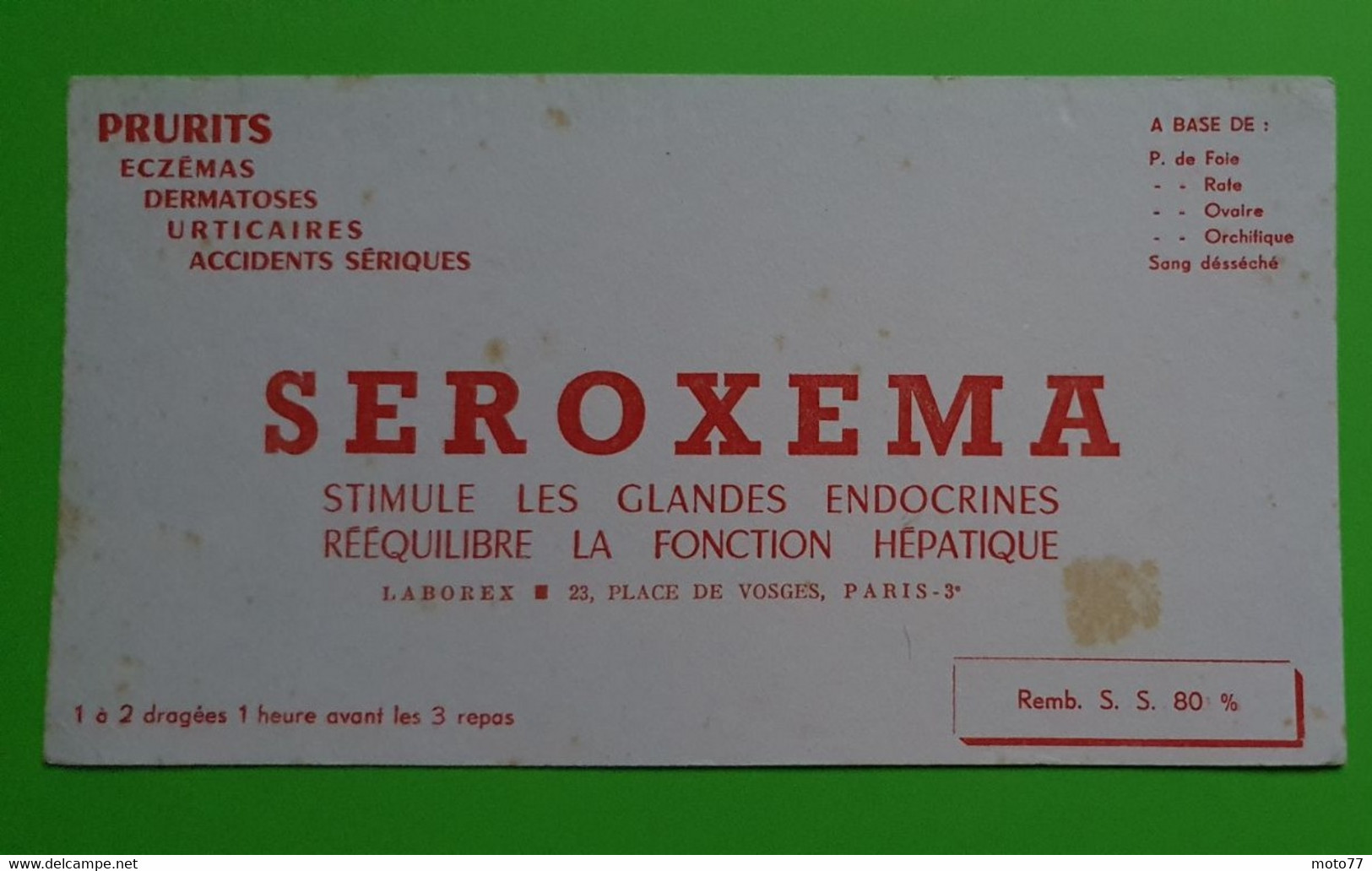 Buvard 1007 - Laboratoire Laborex - SEROXEMA - Etat D'usage : Voir Photos- 20x11 Cm Environ - Vers 1950 - Produits Pharmaceutiques