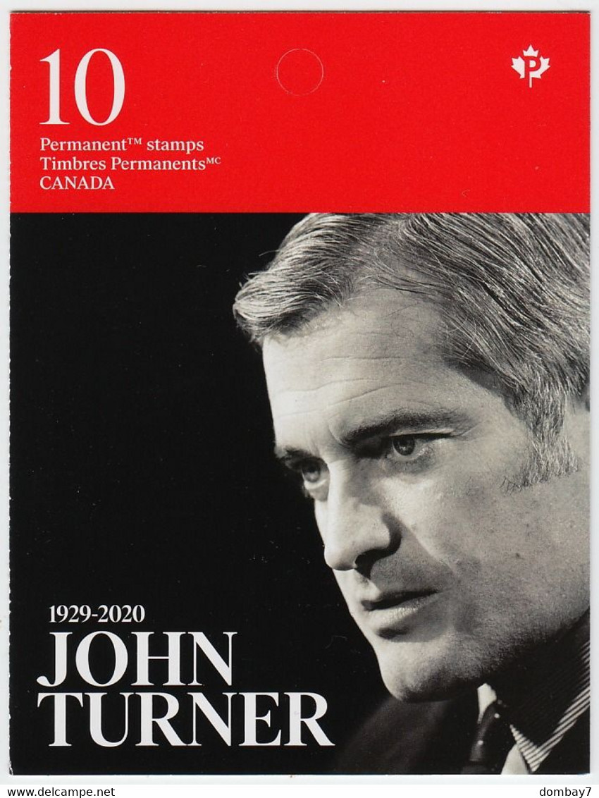 Qc. JOHN TURNER 17-TH PRIME MINISTER Of CANADA = One FRONT Booklet Page Of 4 Stamps Canada 2021 MNH - Single Stamps