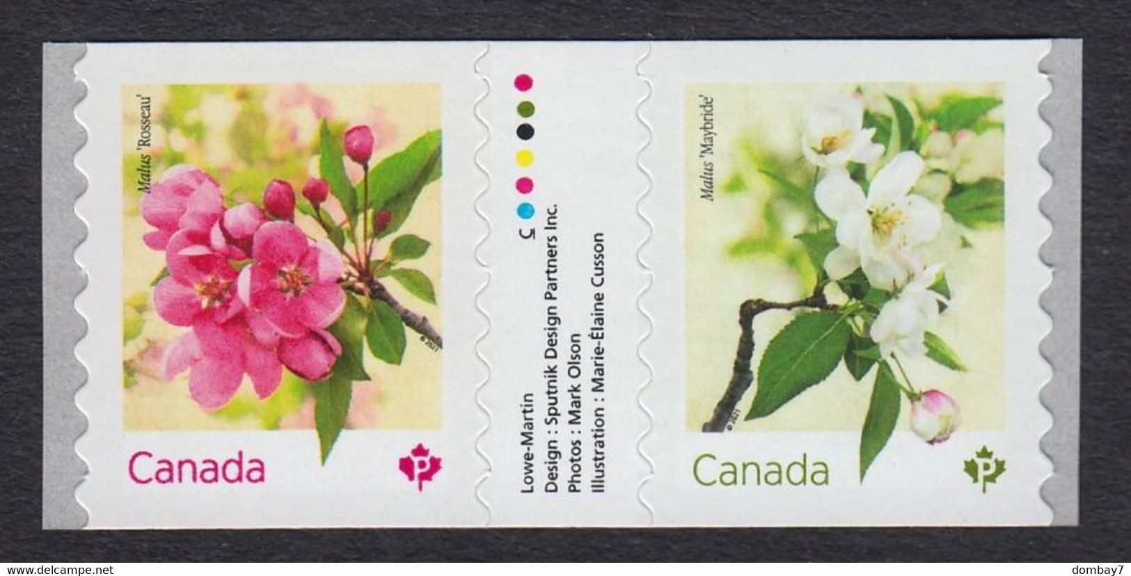 Qc. CRABAPPLE BLOSSOM = GUTTER INSCRIPTION Pair From COIL/ROLL Canada 2021 MNH - Roulettes