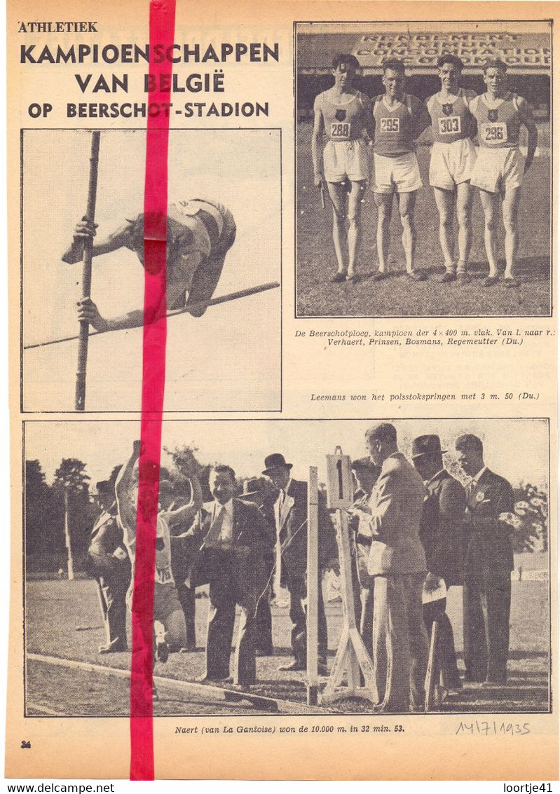 Atletiek - Belgische Kampioenschappen Beerschot Stadion - Orig. Knipsel Coupure Tijdschrift Magazine - 1935 - Matériel Et Accessoires