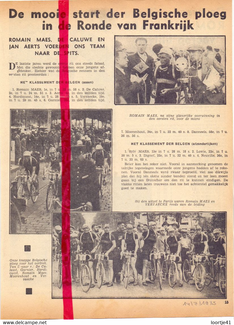 Koers Wielrennen Belgische Ploeg Ronde Van Frankrijk - Orig. Knipsel Coupure Tijdschrift Magazine - 1935 - Matériel Et Accessoires