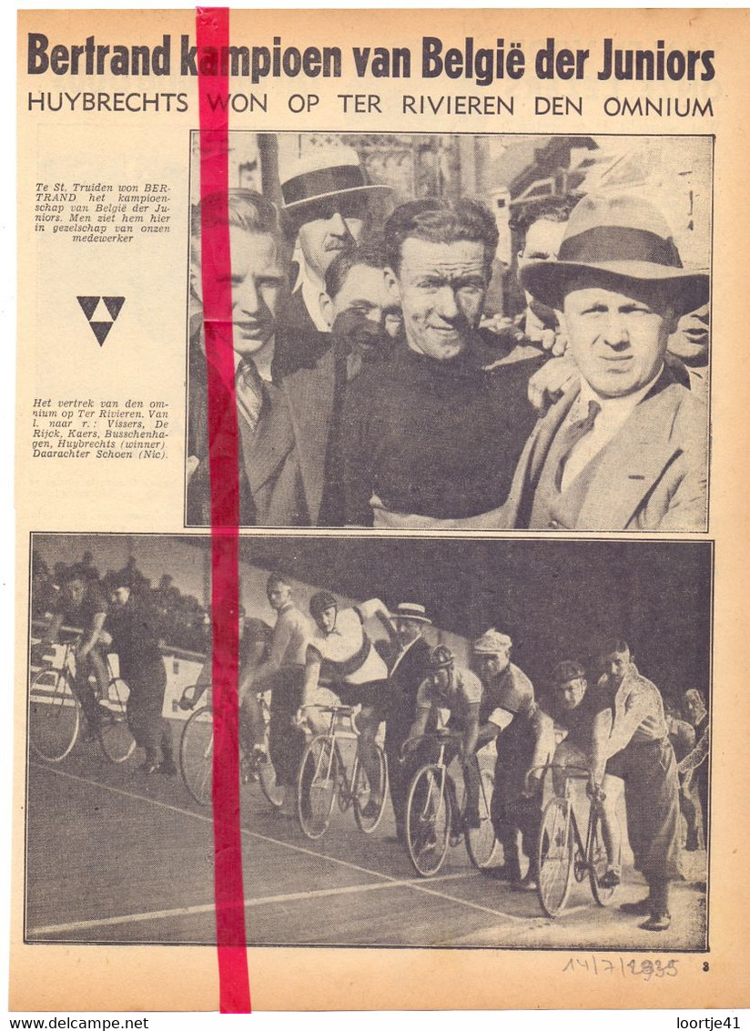 Koers Wielrennen Renner Bertrand Kampioen Te St Truiden - Orig. Knipsel Coupure Tijdschrift Magazine - 1935 - Supplies And Equipment