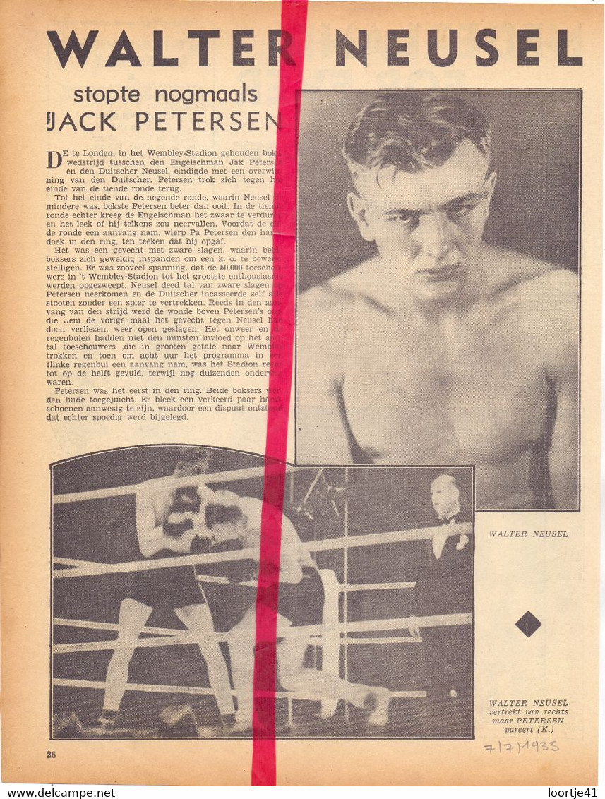 Boksen Boxe Box - Kamp Match Walter Neusel X Jack Pedersen - Orig. Knipsel Coupure Tijdschrift Magazine - 1935 - Material Und Zubehör