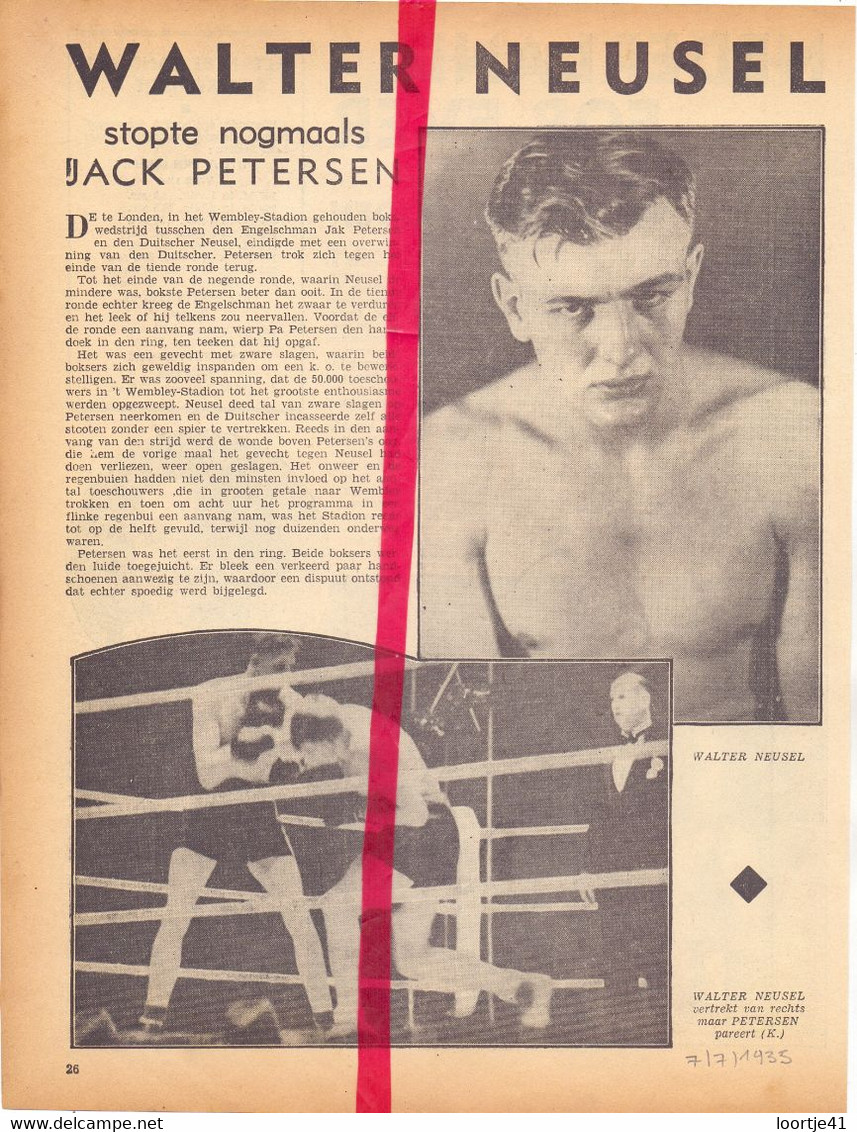 Boksen Boxe Box - Kamp Match Walter Neusel X Jack Pedersen - Orig. Knipsel Coupure Tijdschrift Magazine - 1935 - Matériel Et Accessoires