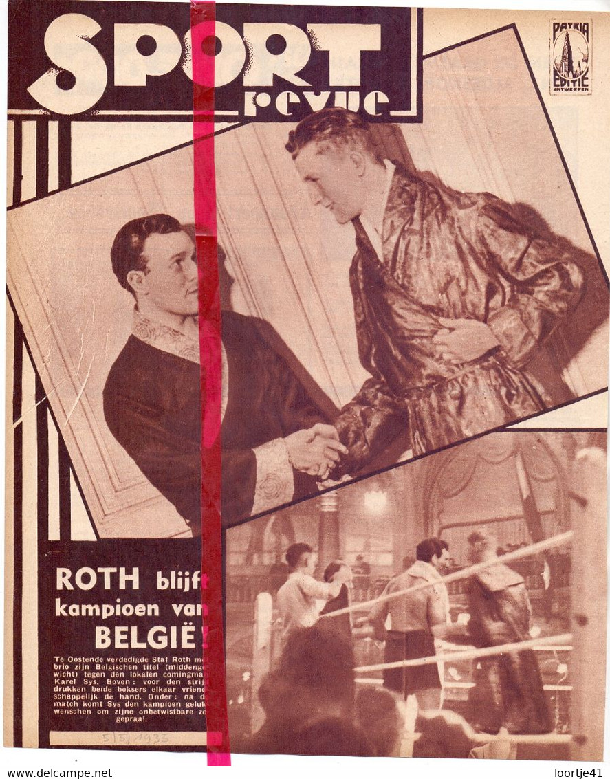 Boksen Boxe Box - Oostende Kamp Match Roth X Karel Sys - Orig. Knipsel Coupure Tijdschrift Magazine - 1935 - Matériel Et Accessoires