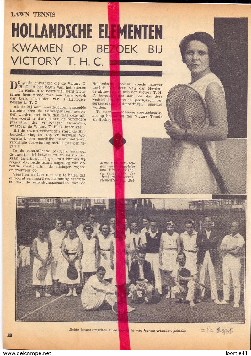 Tennis Antwerpen - Ploeg Uit Holland Op Bezoek Bij Victory THC - Orig. Knipsel Coupure Tijdschrift Magazine - 1935 - Material Y Accesorios