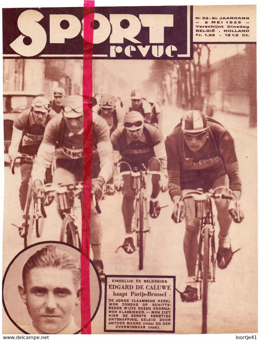 Koers Wielrennen Coureur Edgard De Caluwé Wint Parijs Brussel - Orig. Knipsel Coupure Tijdschrift Magazine - 1935 - Material Y Accesorios