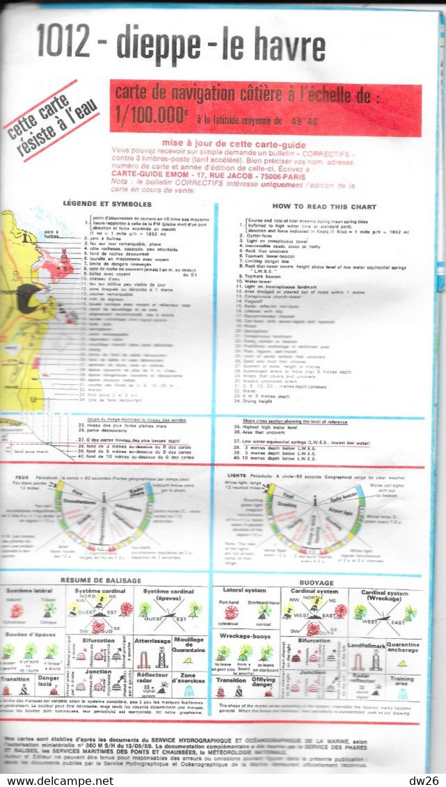 Carte Guide Emom De Navigation Côtière N° 1011 Et 1012 - Manche (Boulogne-Dieppe-Le Havre) Lot De 2 Cartes - Cartes Marines