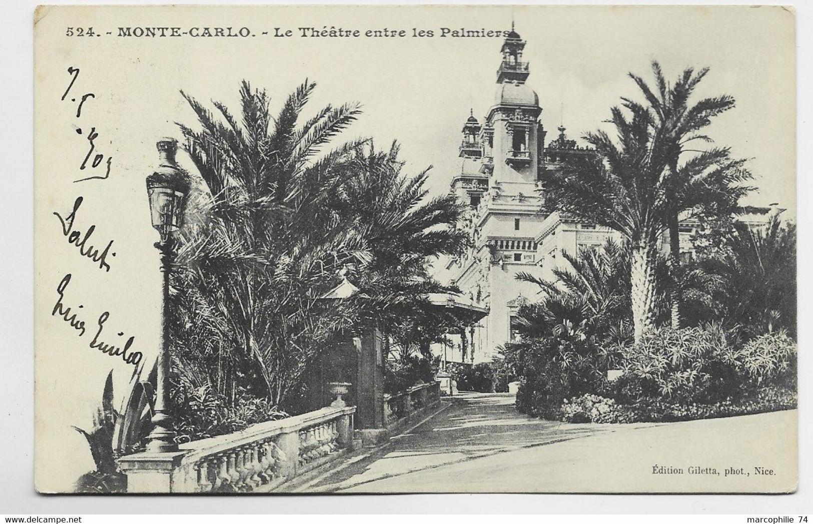 MONACO 5C SOLO CARTE MONTE CARLO 1903 POUR ITALIA PALERMA TAXE 10C + 1 1/2 - Brieven En Documenten