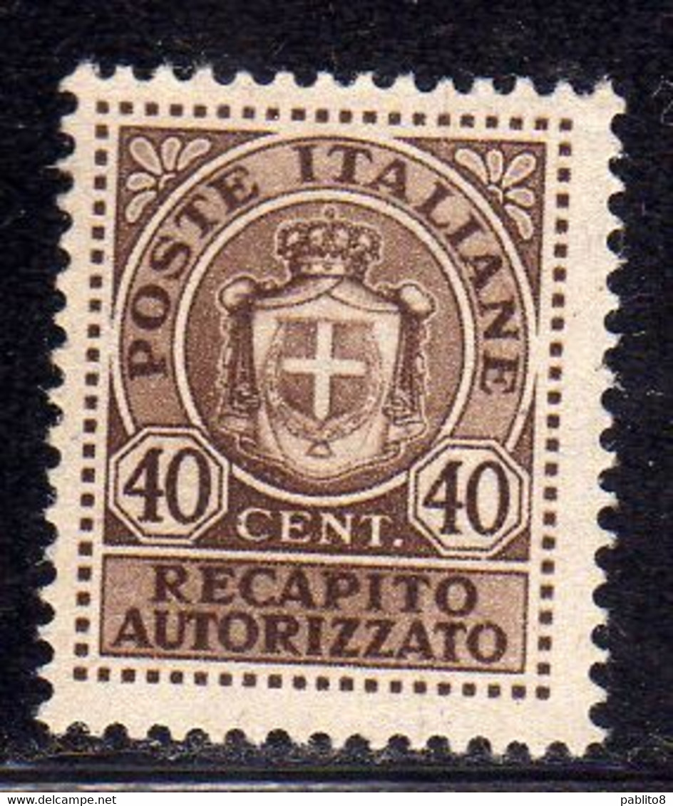 ITALIA REGNO ITALY KINGDOM 1945 LUOGOTENENZA RECAPITO AUTORIZZATO POSTALE CENT. 40c MNH - Service Privé Autorisé