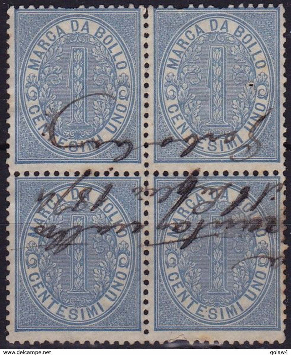 26704# ITALIE TIMBRE FISCAL BLOC DE 4 MARCA DA BOLLO CENTICIMI UNO FISCALI 1874 - Steuermarken