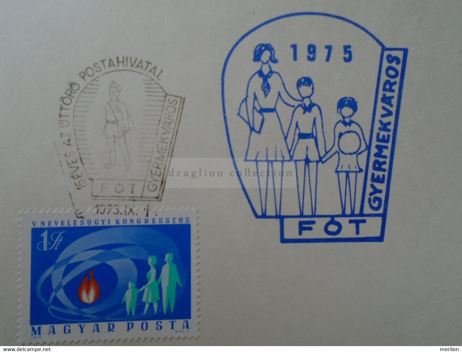 D187067  HUNGARY  Postmark     MAGYAR POSTA   - Hungarian Post - 100 éves Az Úttörő Postahivatal - FÓT Gyermekváros 1975 - Marcophilie