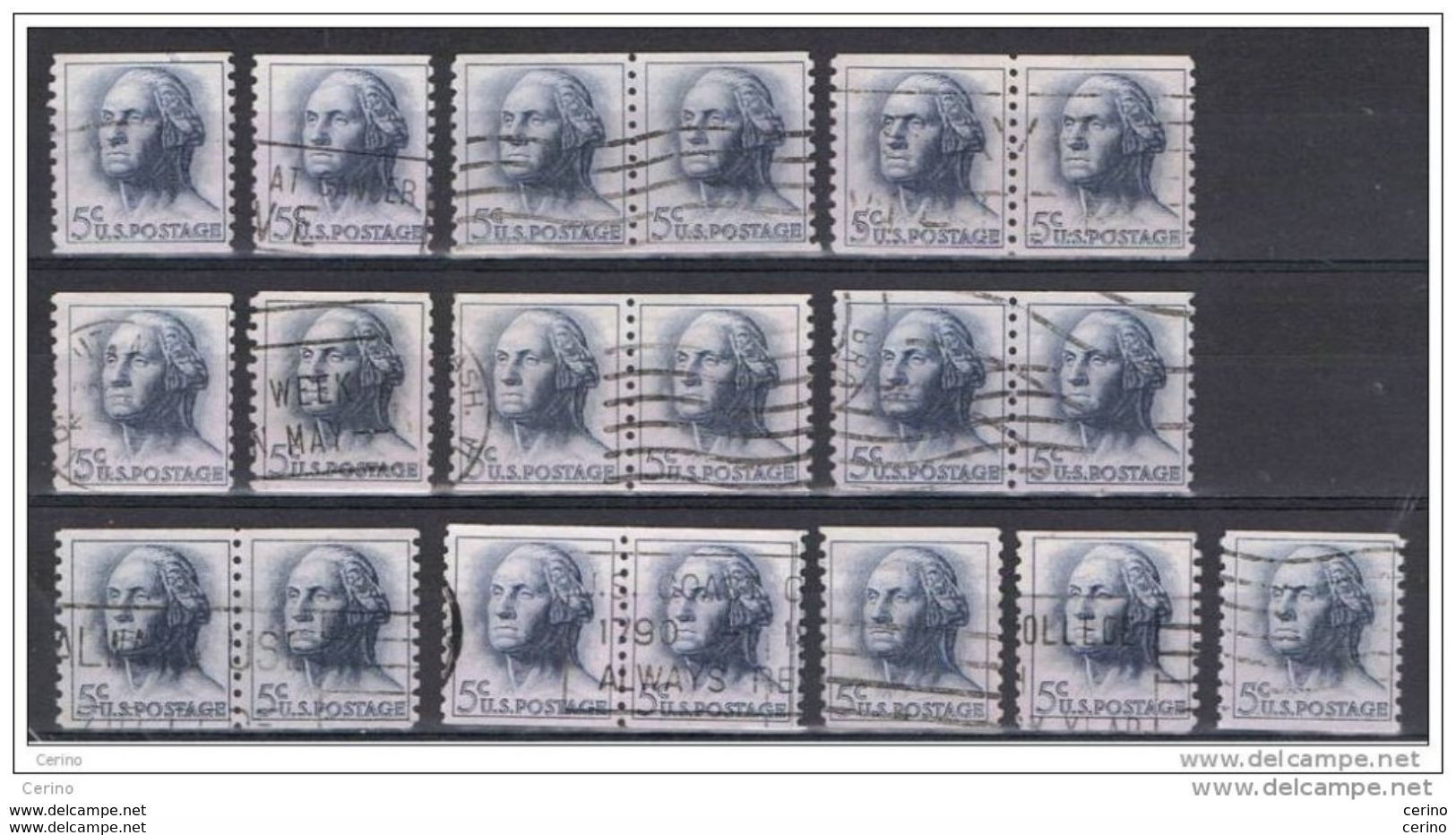 U.S.A.:  1962/63  G. WASHINGTON  -  5 C. USED  STAMPS  -  REP. 19  EXEMPLARY  -  YV/TELL. 741 B - Coils (Plate Numbers)