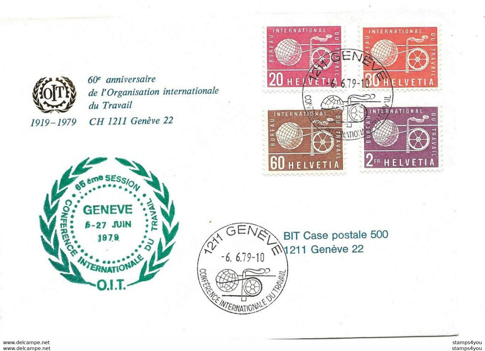 56 - 49 -  Enveloppe Suisse Avec Timbres De Service OIT Et Oblit Spéciale "6e Session Conférence Internat Du Travail" - IAO