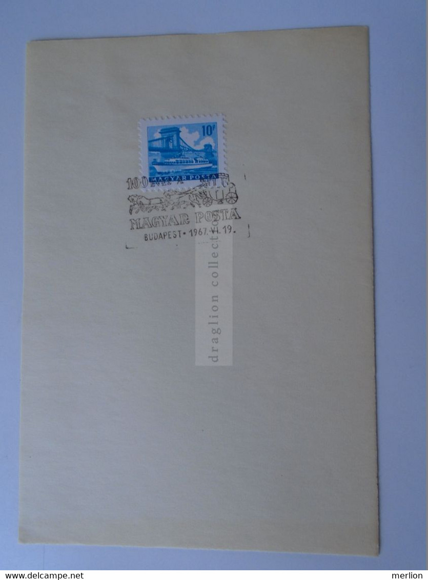 D187076  HUNGARY  Postmark     MAGYAR POSTA   - Hungarian Post - 100 éves A Magyar Posta  1967 - Poststempel (Marcophilie)