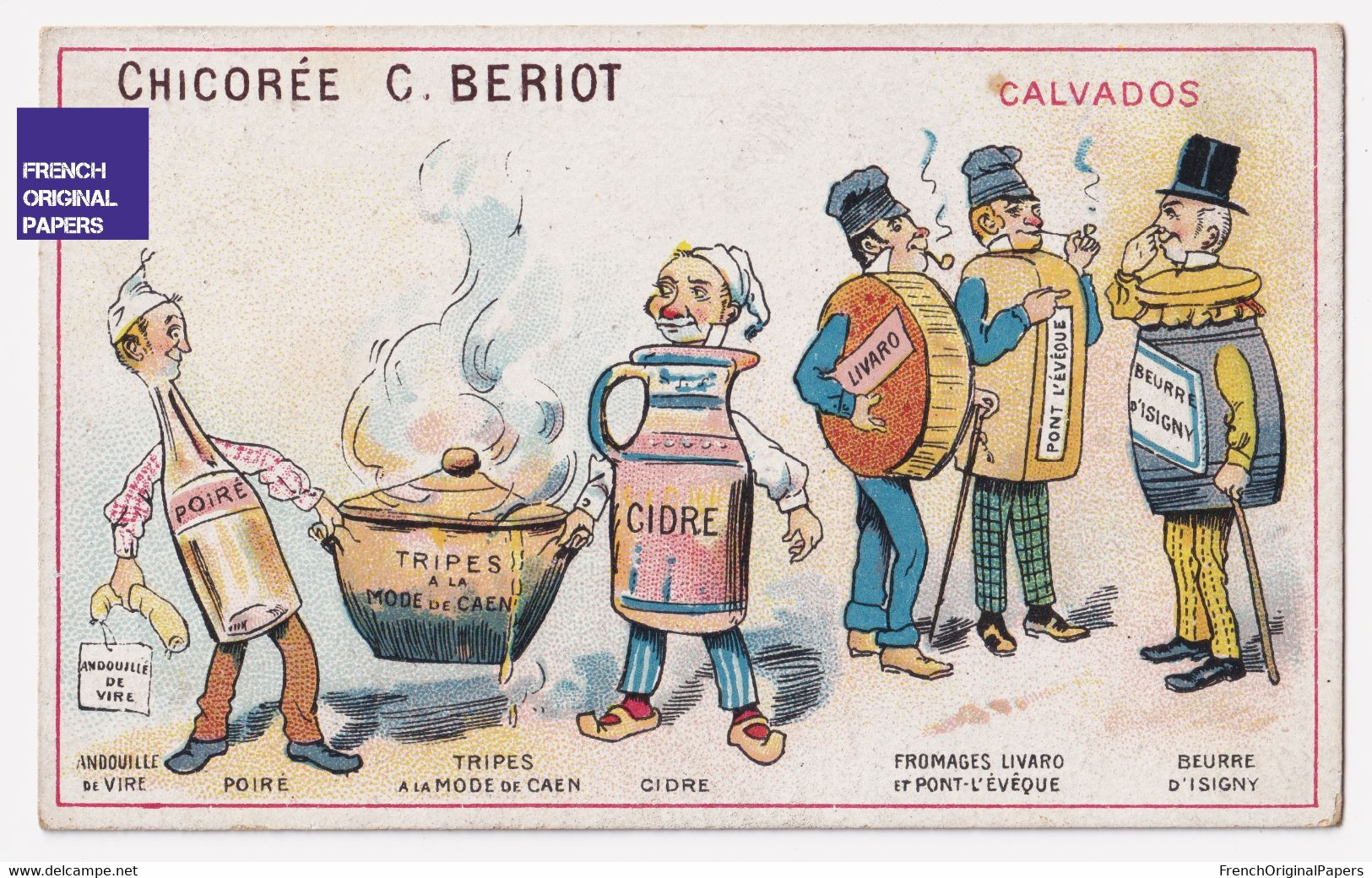 Anthropomorphisme Chromo Bériot Calvados Andouille De Vire Poiré Cidre Tripes à La Mode Caen Livaro Pont L'évêque A64-21 - Tea & Coffee Manufacturers