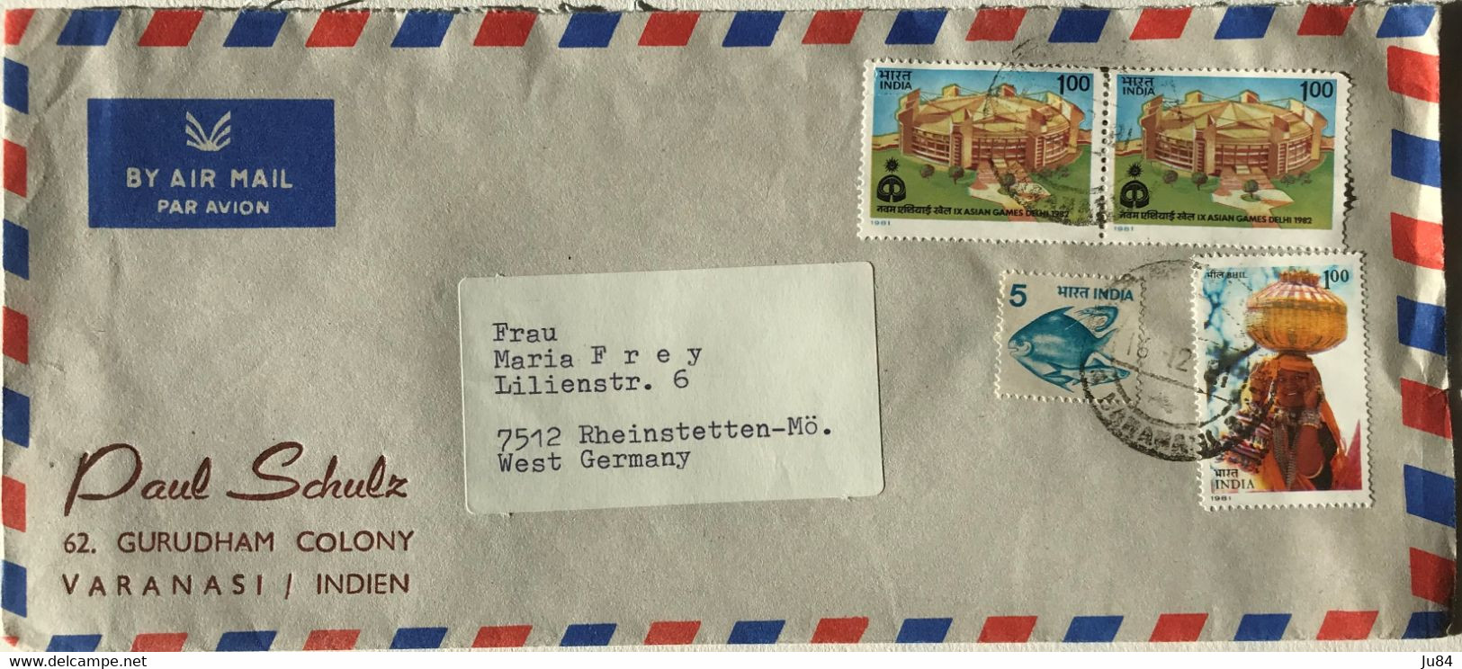 Inde - Varanasi - Lettre Avion Pour L'Allemagne (Germany) - Avec Courrier - 16 Décembre 1981 - Oblitérés