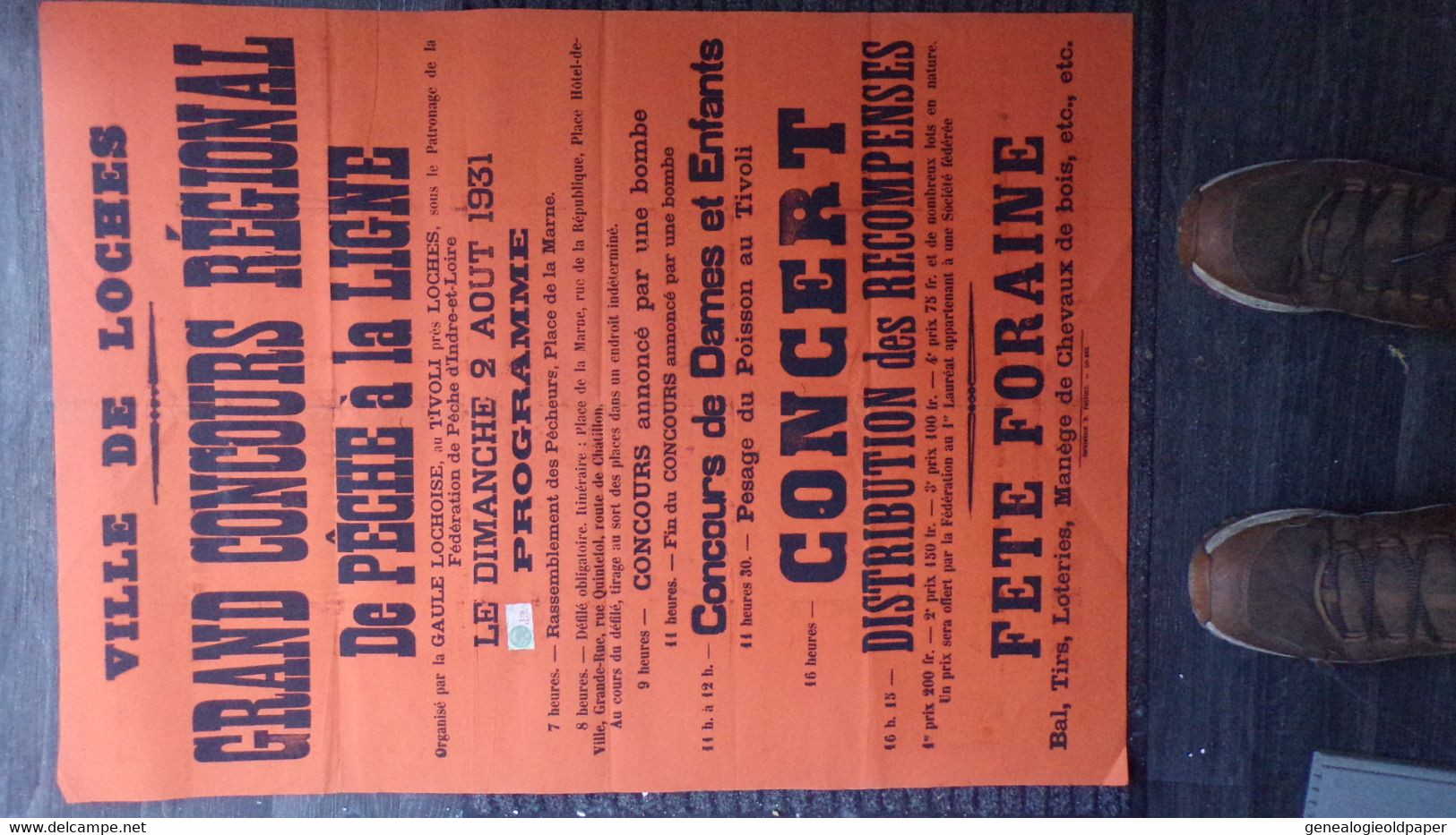 37- LOCHES -TRES RARE AFFICHE CONCOURS PECHE A LA LIGNE-GAULE LOCHOISE AU TIVOLI-2 AOUT 1931-IMPRIMERIE PREVOST - Plakate
