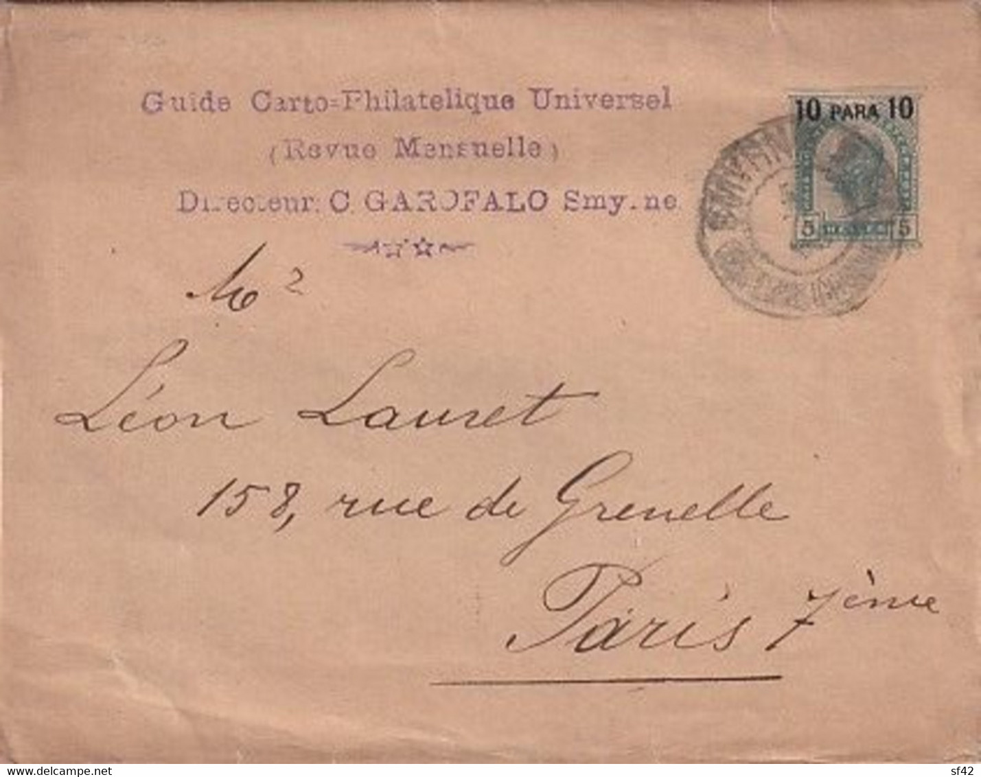 BANDE JOURNAL    5 HELLER        SURCHARGE 10 PARA - 1837-1914 Smirne