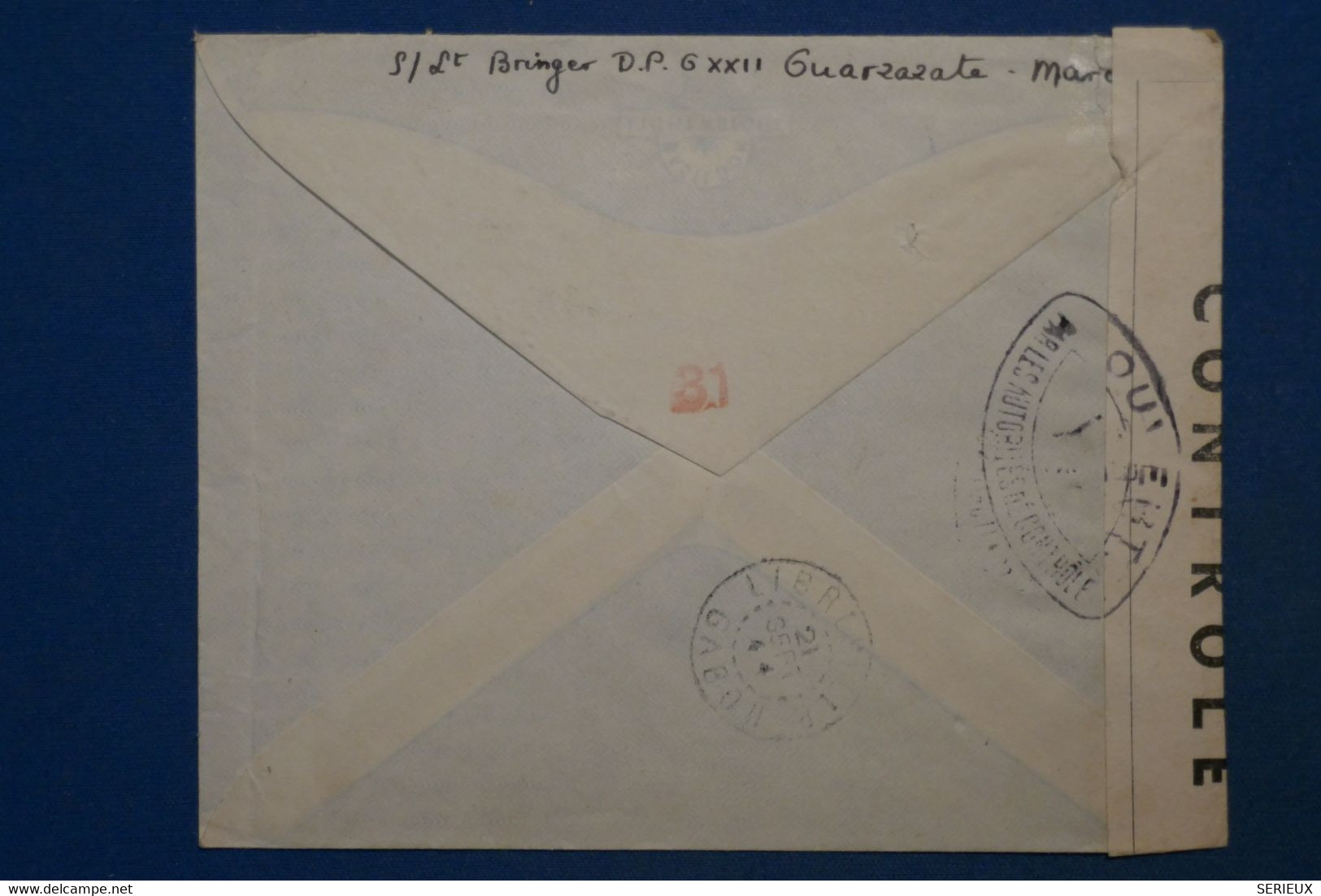 AK6 MAROC  BELLE LETTRE  CENSUREE   1944 MARRAKESH POUR   LIBREVILLE GABON  ++AEROPHILATELIE++AFFR. INTERESSA NT - Lettres & Documents