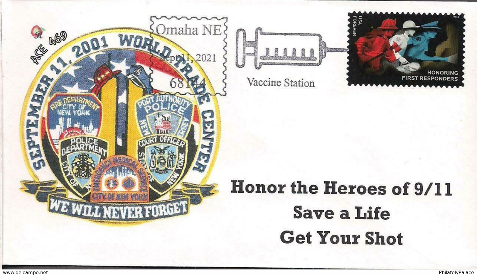 USA 2021 2021 Vaccine Station - 9/11 Sept 11 2021 - Pictorial Cancel - Coronavirus Covid-19   (**) - Lettres & Documents