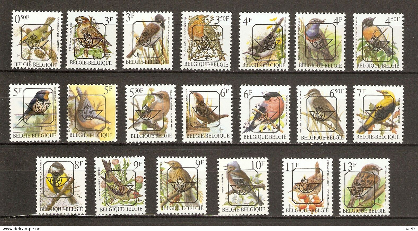 Belgique - Préoblitérés Oiseaux - Petit Lot De 20 Timbres MNH Dont PRE833P6a - Grive Musicienne - Tipo 1986-96 (Uccelli)