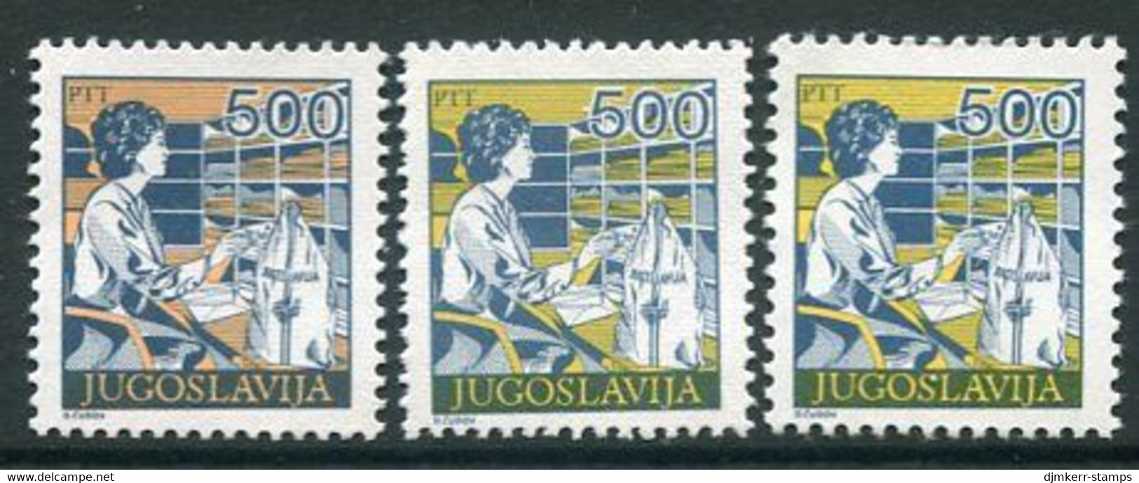 YUGOSLAVIA 1988 Postal Services Definitive 500 D. Both Colours And Perforations MNH / **.  Michel 2272, 2281A,C - Nuevos