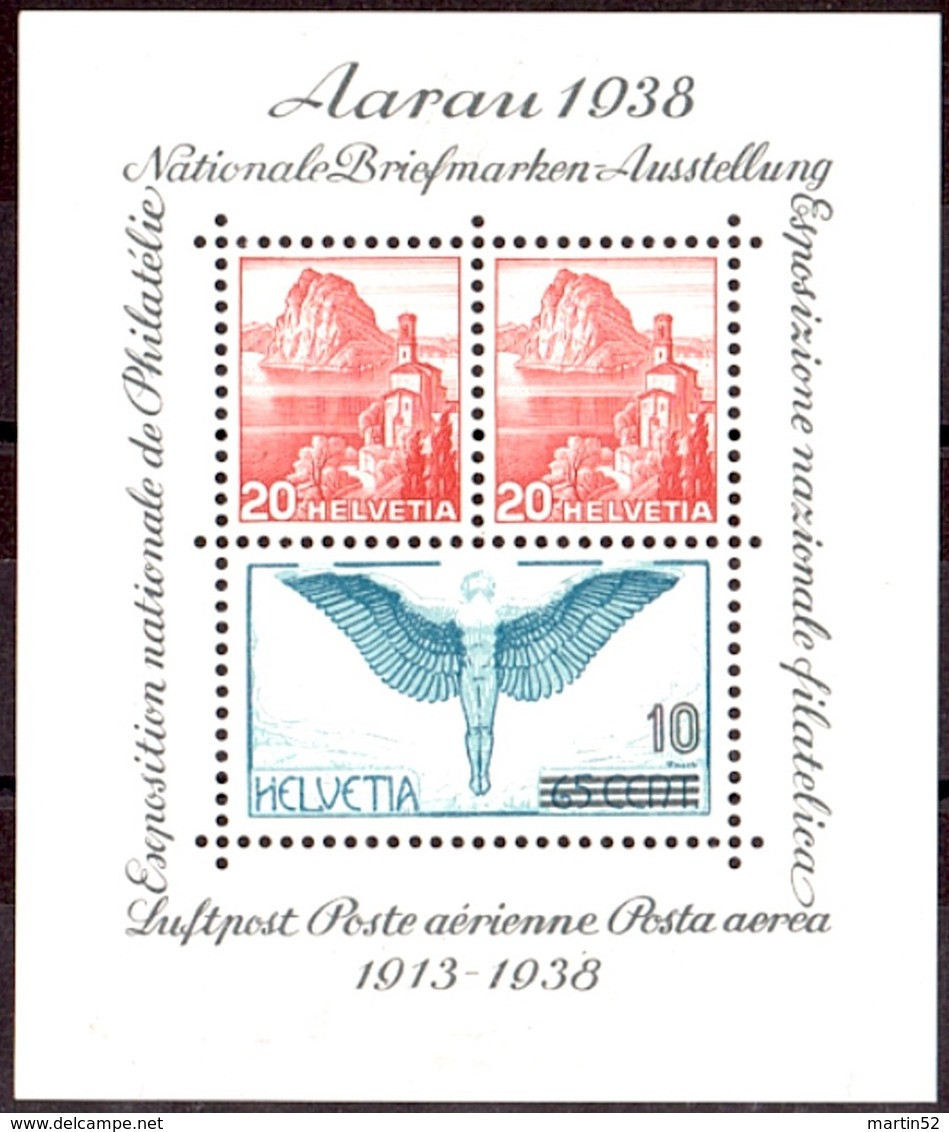 Schweiz Suisse 1938: "Aarau" Zu WII9-10 Mi 327A+B Yv 312+PA25 ** MNH = Zu WIII 11 Mi Block 4 Yv BF4 * MLH (Zu CHF 96.00) - Neufs