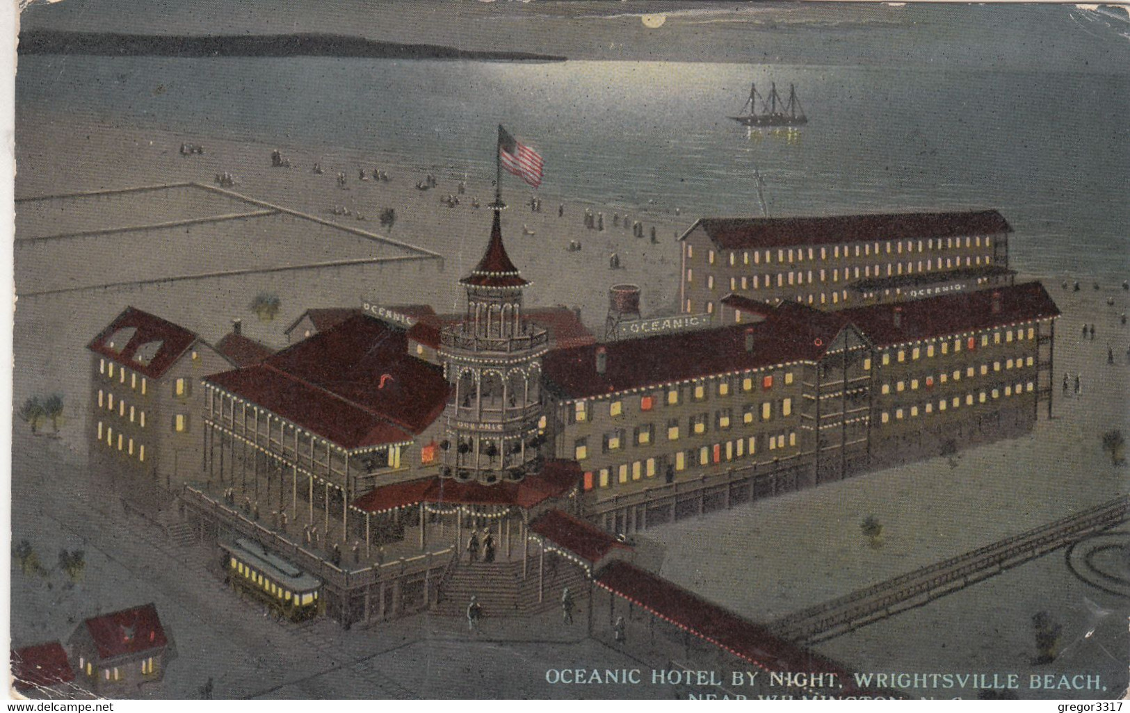 A5186) Oceanic Hotel By Night - WRIGHTSVILLE BEACH - Near WILMINGTON N. C. - 1915 - Wilmington