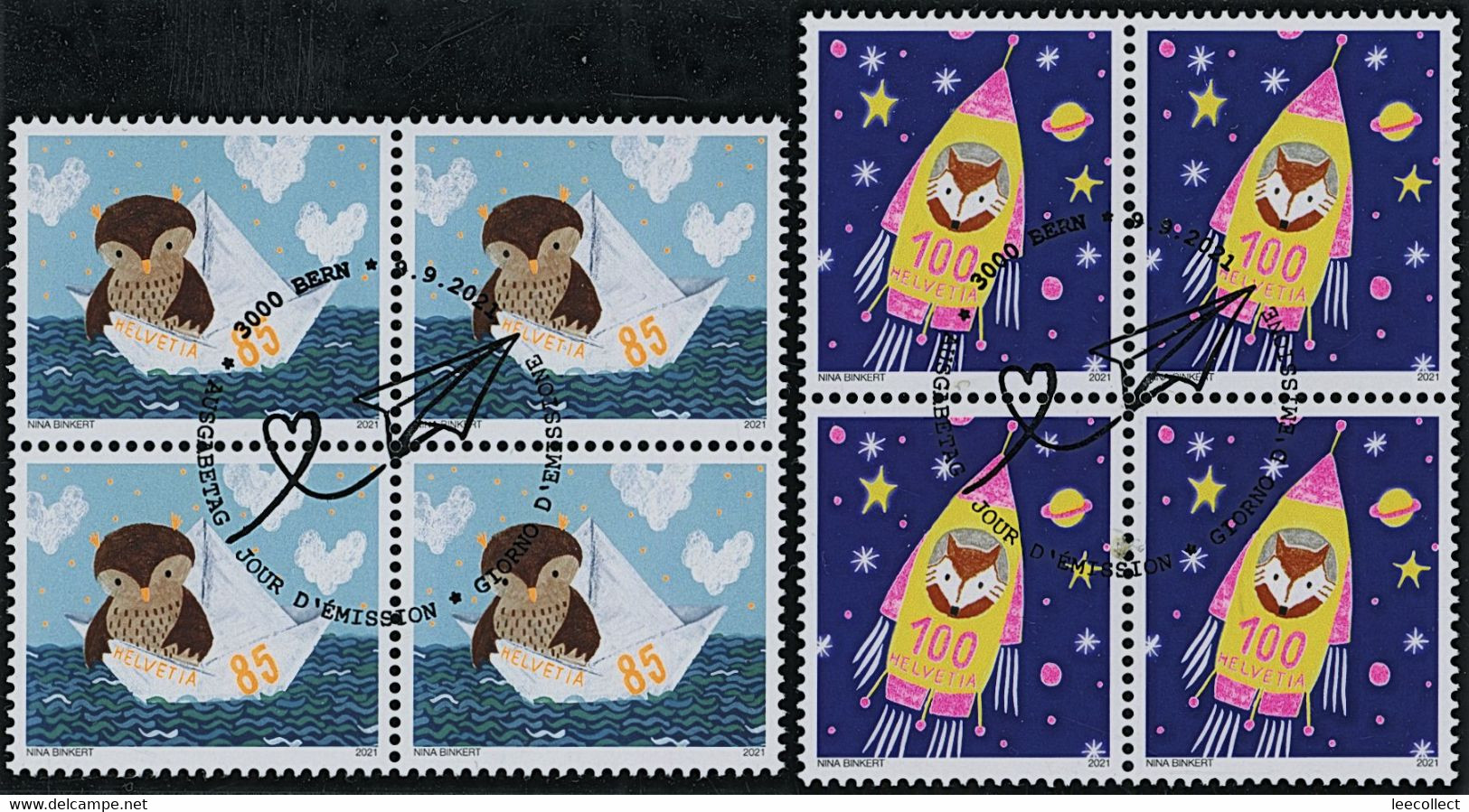 Suisse - 2021 - Tierboten - Viererblock - Ersttag Stempel ET - Gebraucht