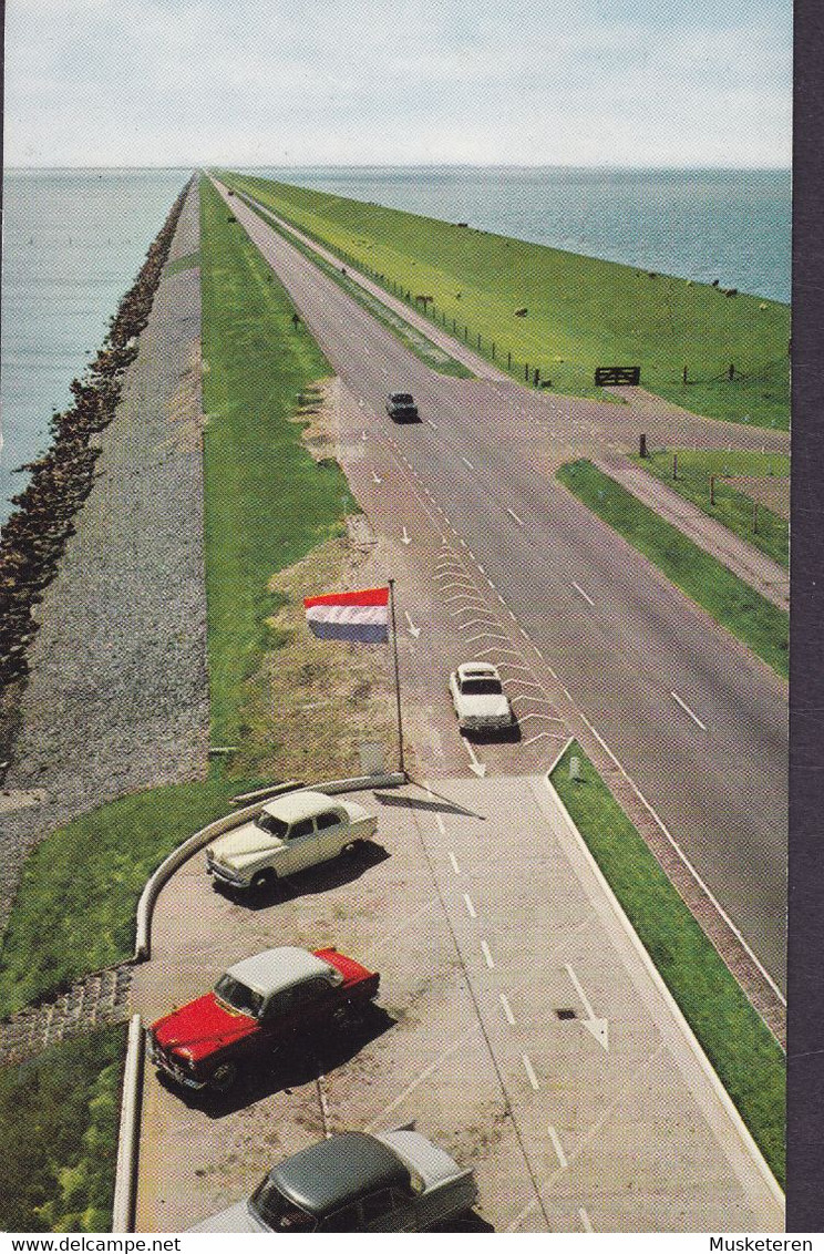 Netherlands PPC Afsluitdijk Holland-Friesland Old Cars Alte Autos Slogan 'Keukenhof' HAARLEM STATION 1961 Denmark - Den Oever (& Afsluitdijk)