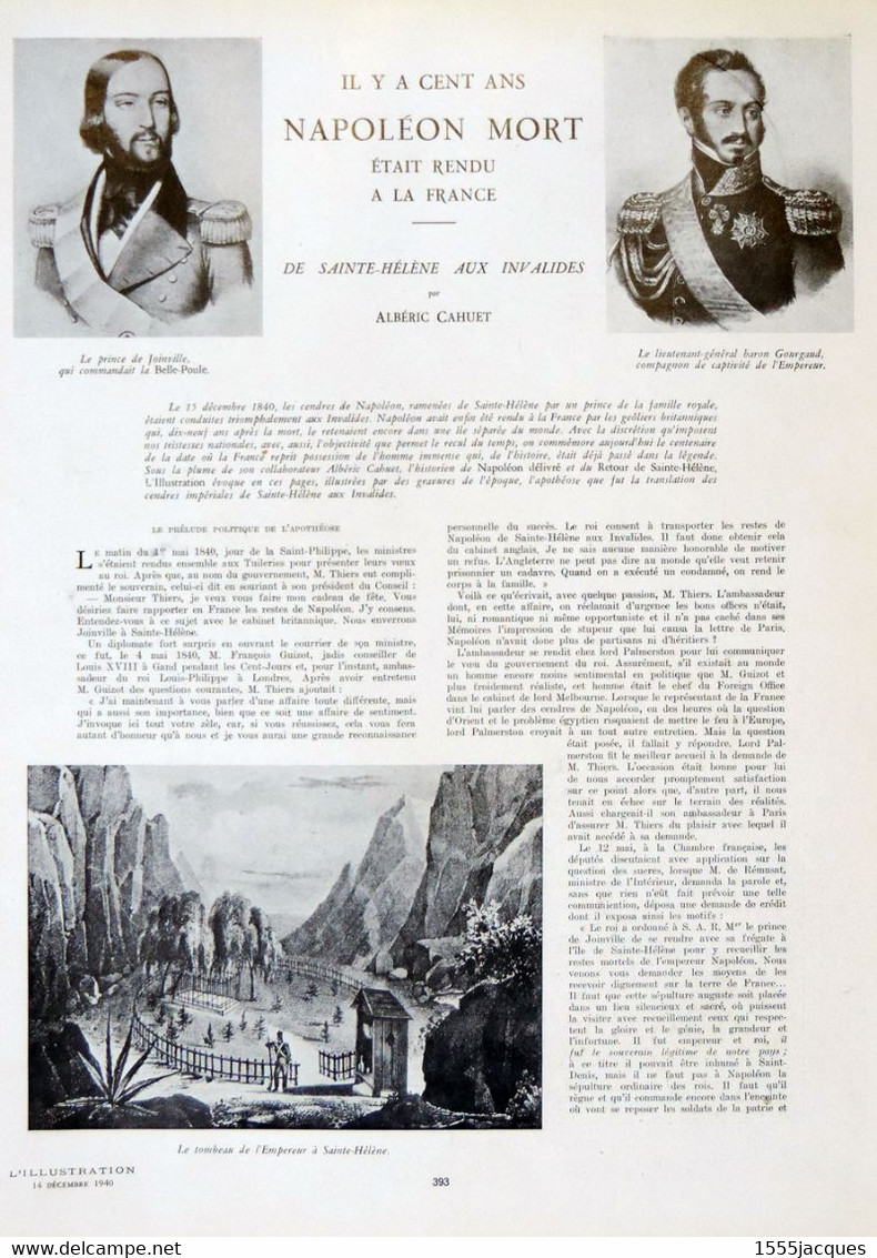 L'ILLUSTRATION N° 5101 14-12-1940 PÉTAIN GUILLAUMET CHIAPPE NAPOLÉON 1er INVALIDES ANOUILH CASTETS SELLIER BOURRELIER