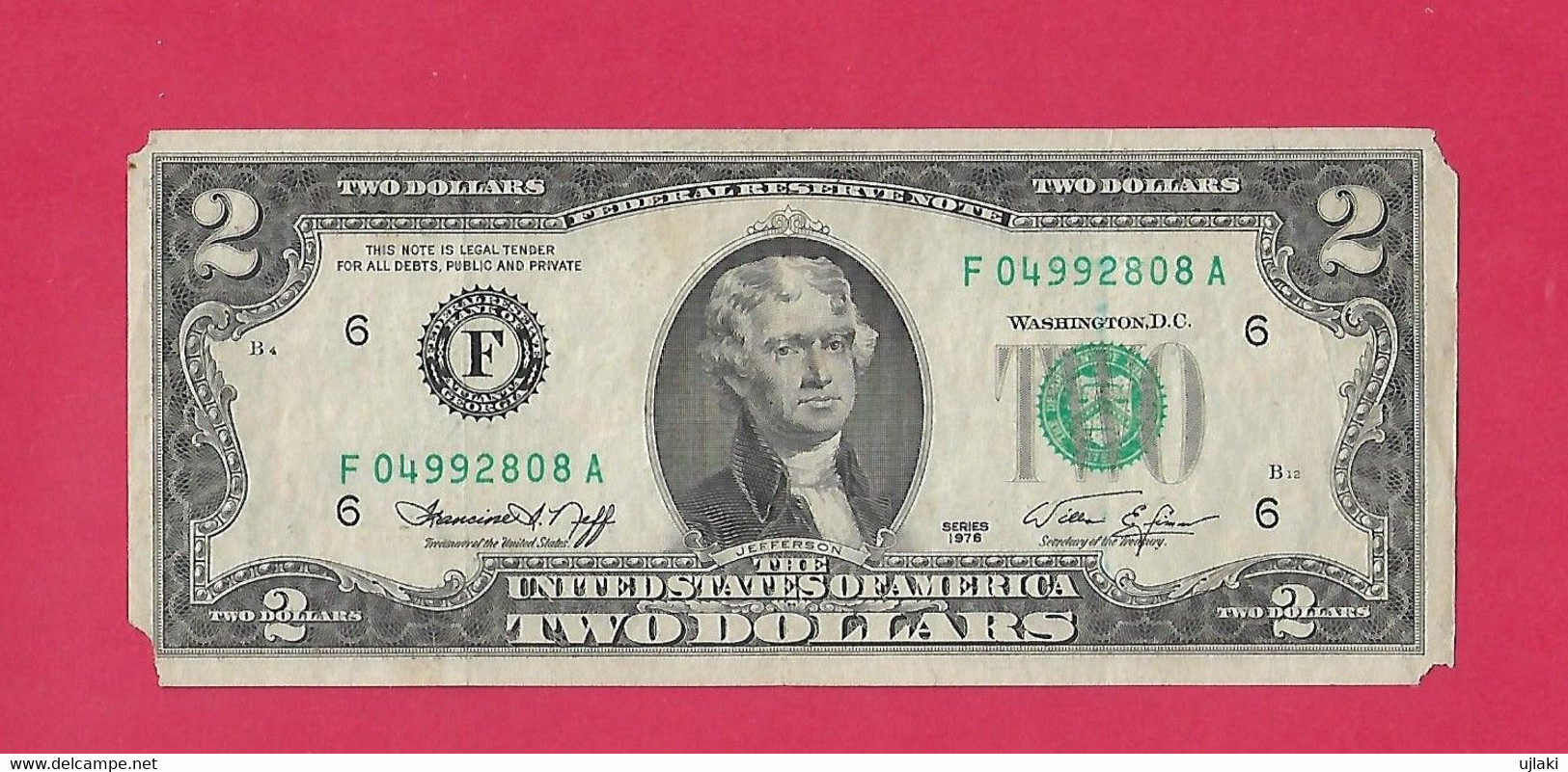 Billet 2 Dollars  Série 1976  Atlanta Rare With Cuttings Commémoratif Bi Centenaire - Georgia