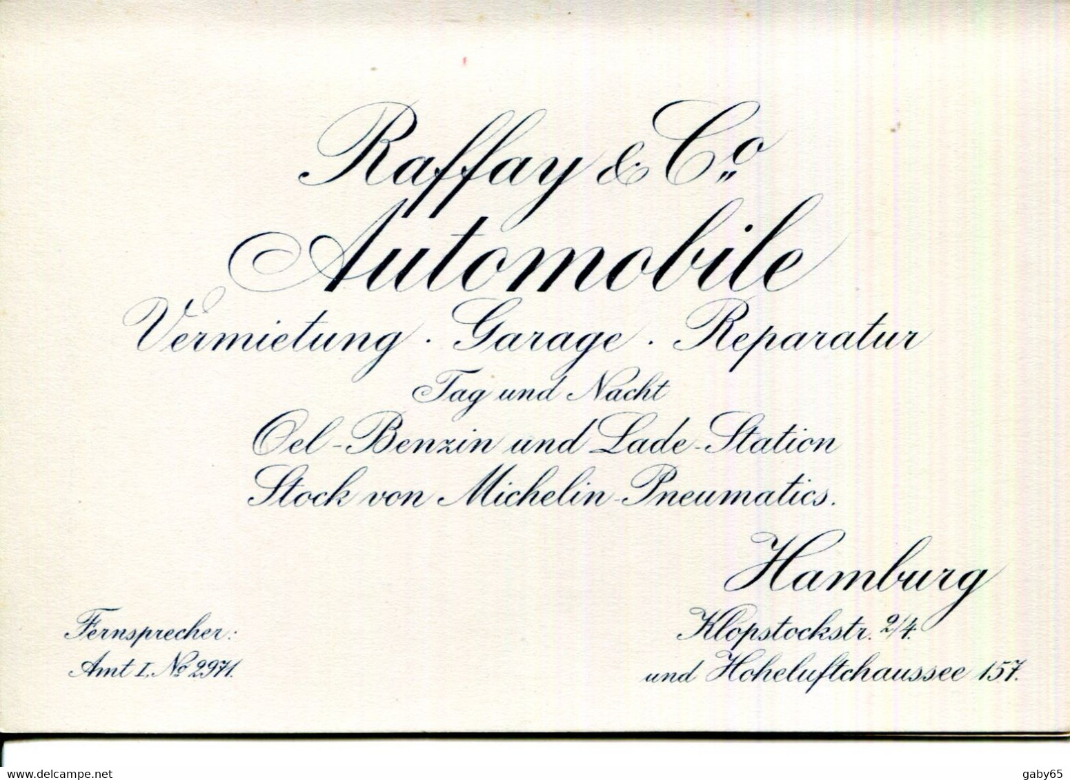 ALLEMAGNE.HAMBOURG.CARTE PUB.RAFFAY & Co.AUTOMOBILE 2 & 4 KLOPSTOCK-STRASSE. - Non Classés