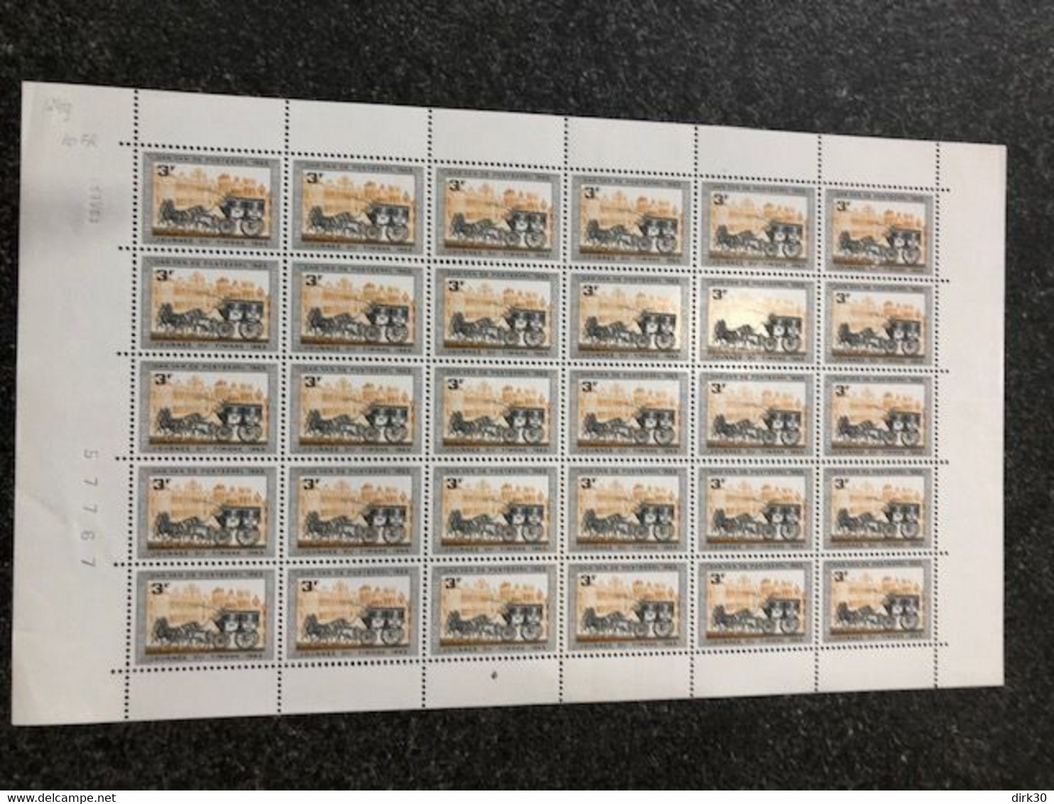 Belgie 1963 1249 HORSE AND CARRIAGE Volledig Vel FULL SHEET MNH PLAATNUMMER 4 - Non Classés