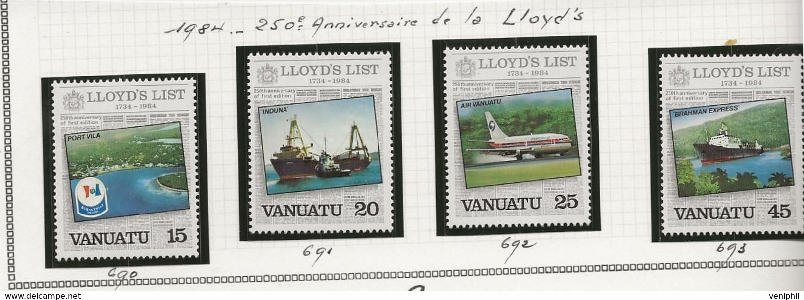 VANUATU - TIMBRES N° 690 A 693 -NEUF SANS CHARNIERE -ANNEE 1984 - - Vanuatu (1980-...)