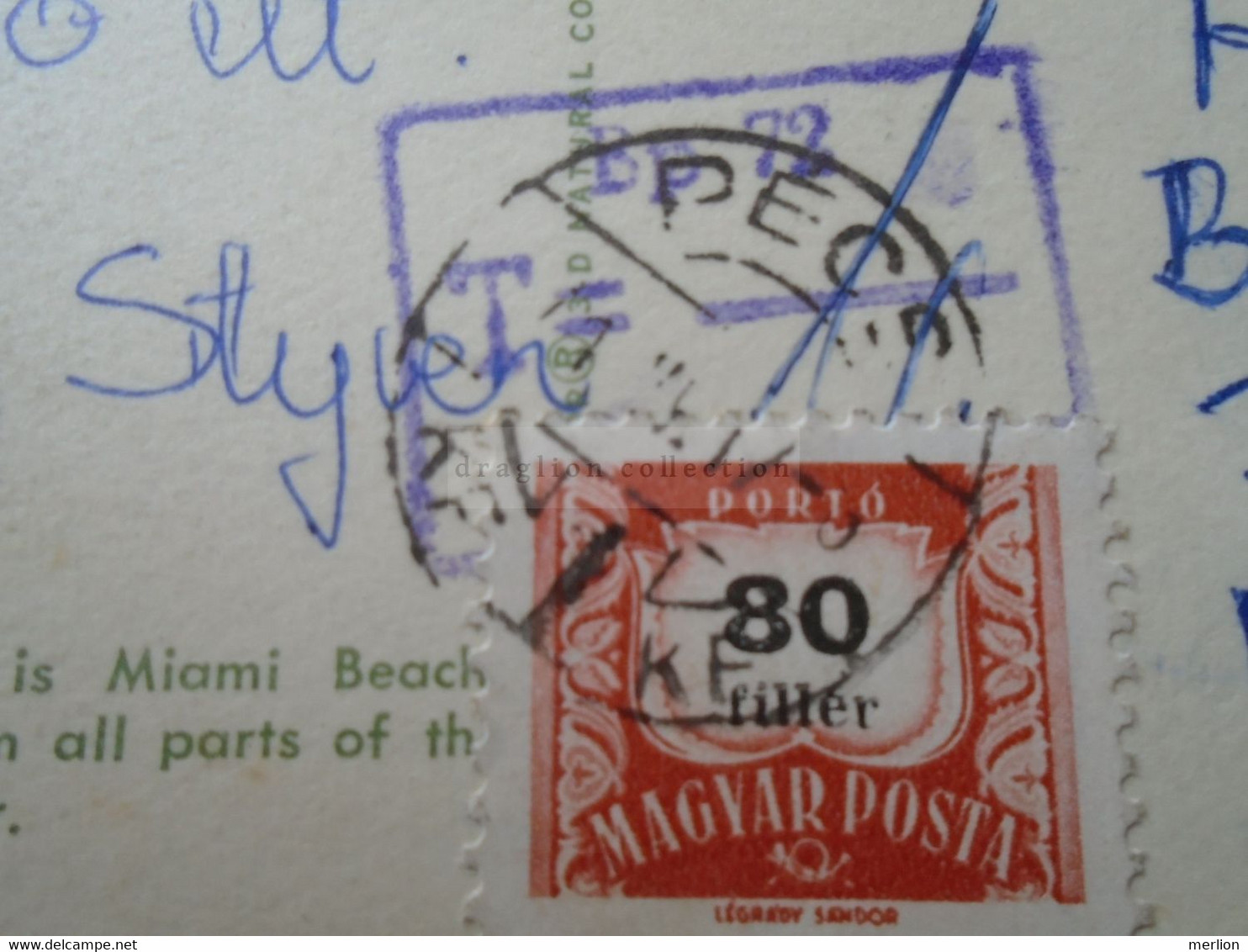 D187107  USA Miami Beach - Cancel Miami Florida  T.NY - Postage Due - Hungary  20+80 Fillér Porto Stamps  Pécs  1971 - Franqueo