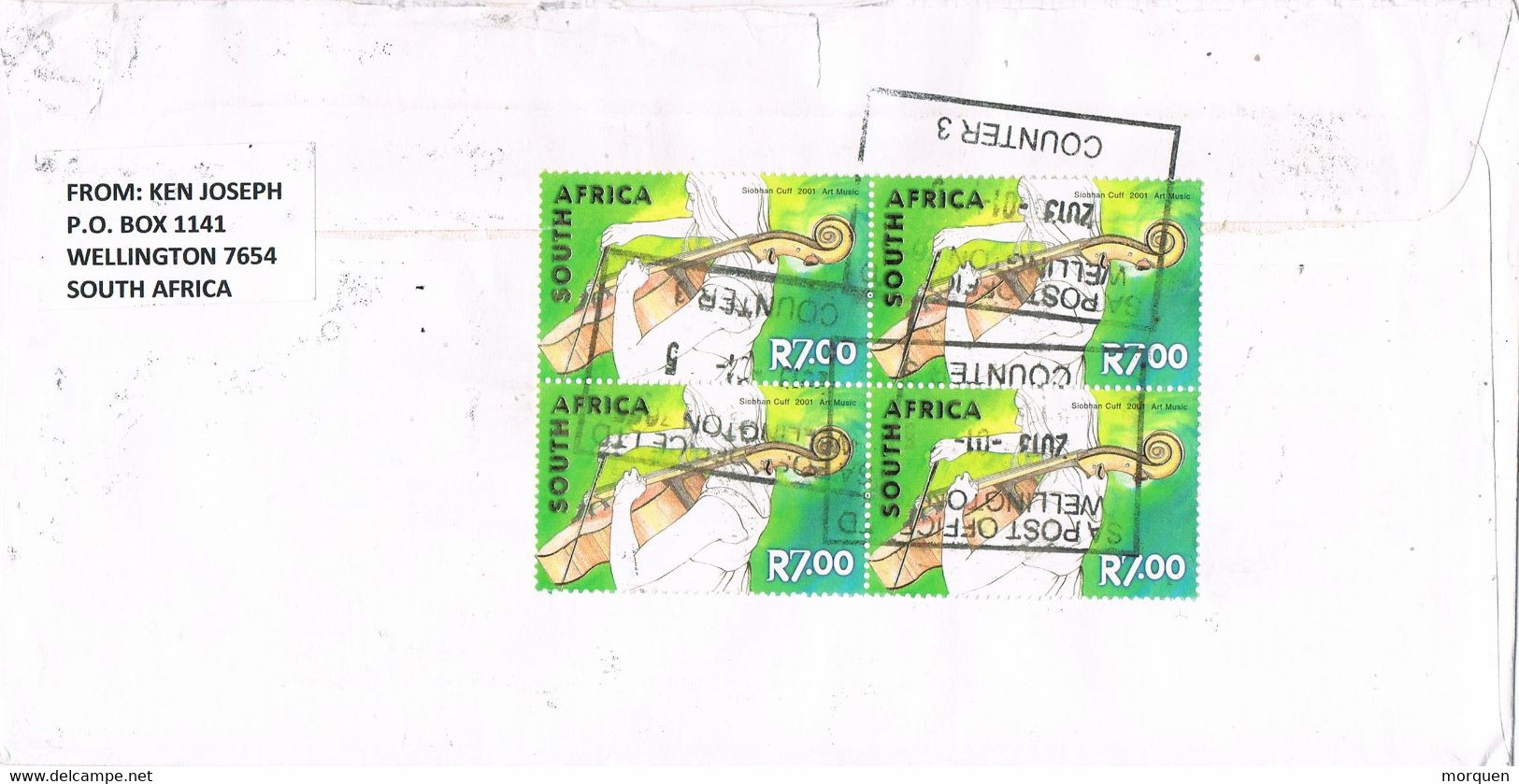 42919. Carta Certificada Aerea WELLINGTON (South Africa) RSA 2013  To England - Lettres & Documents