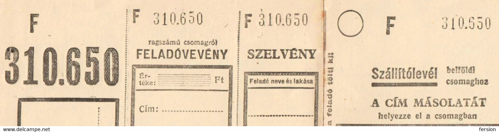 Post Office - POST OFFICE / "F" PACKET Inland / HUNGARY 1960's - Parcel Post Postal Stationery Form - Paketmarken