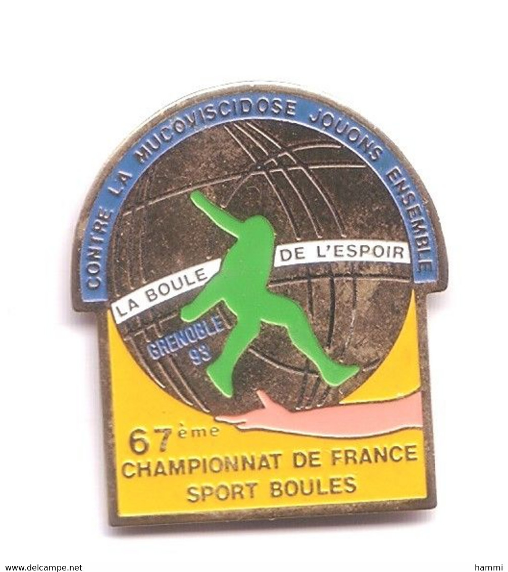 SP221 Pin's Pétanque Championnat France Sports Boules Isère Grenoble 93 Lutte Contre Mucoviscidose Main Achat Immédiat - Médical