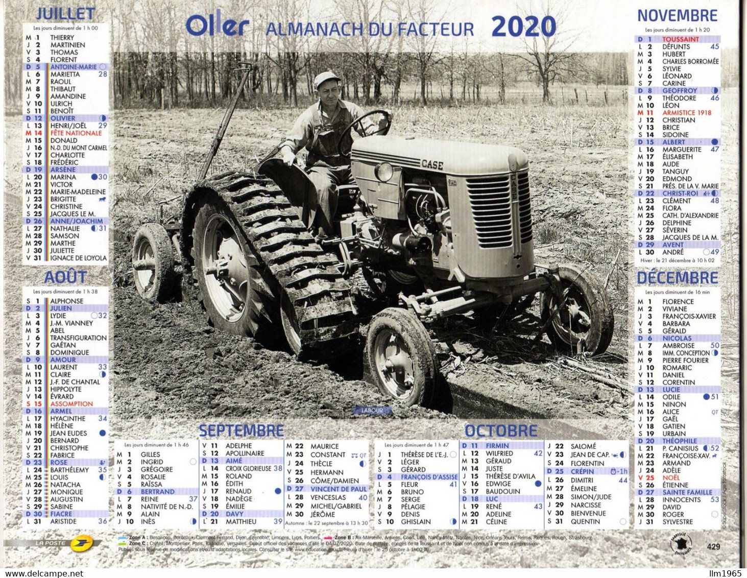 Calendrier Almanach La Poste PTT 2020 TRACTEUR LABOUR FAUCHAGE CHEVAL De TRAIT - Grand Format : 2001-...