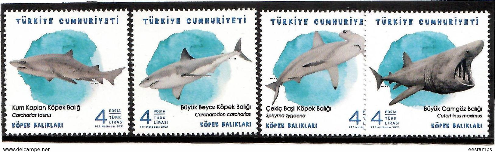 Turkey 2021 . Fish - Sharks . 4v. - Neufs