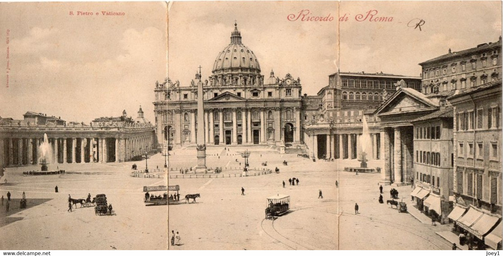 Cpa  Rome Pietro Et Vatican Carte En Triptyque ,vue Panoramique De La Place Animée - San Pietro